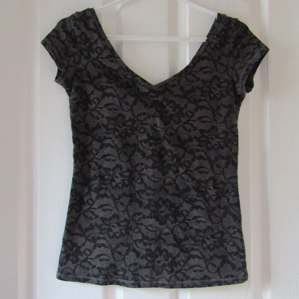 Fitted Black and Grey V-Neck Top